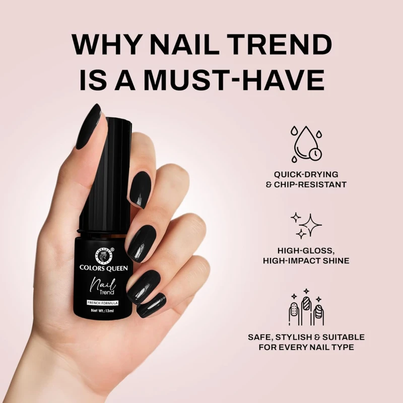 Colors Queen Nail Trend Glossy Nail Polish | Chip Resisting & Quick Drying Nail Paint with High Shine | 7 Toxin Free Formula | Vegan & Cruelty Free | Long Lasting & Vibrant Nail Paint for Women ( Power House, 13ml) - Thumbnail 4